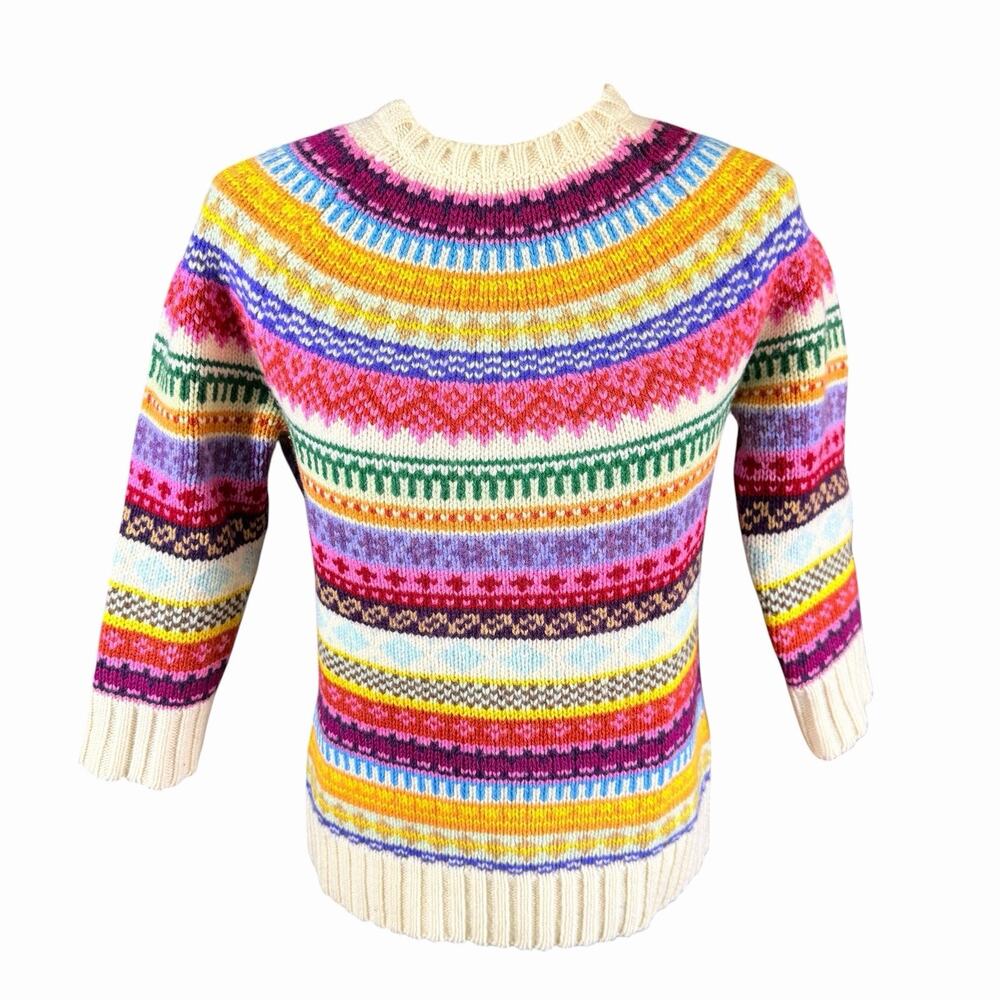 Vtg Y2K 2003 Gap Holiday Rainbow Striped Fair Isle Sweater Happy Striped M Hippy